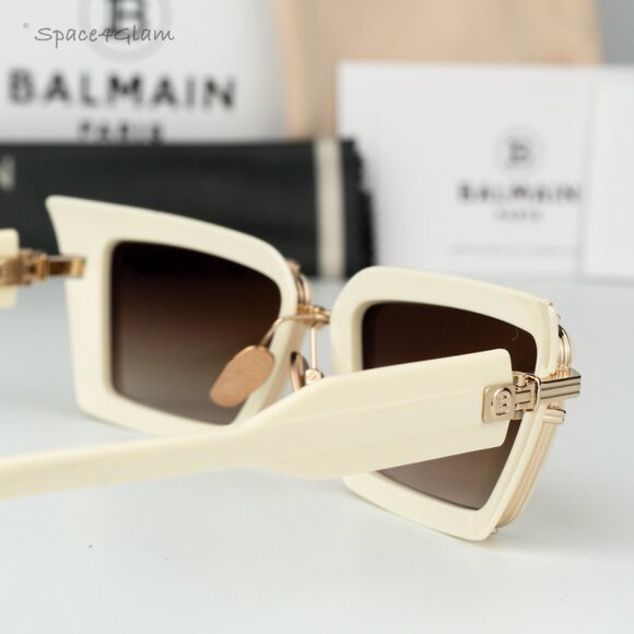 Balmain Women Sunglasses Bone Gold Brown Rectangle ADMIRABLE BPS-130C-52 NEW - Picture 6 of 13